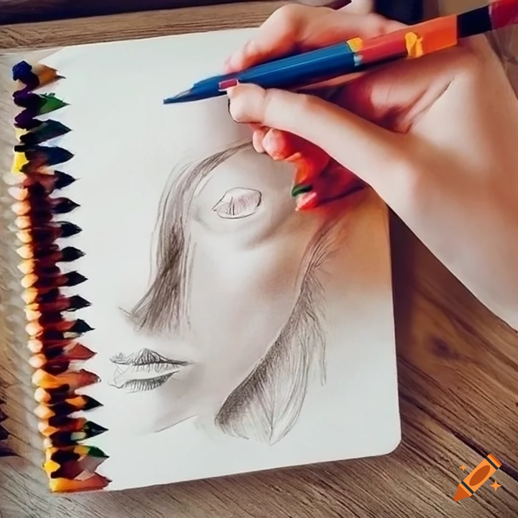 Person drawing with color pencils on Craiyon