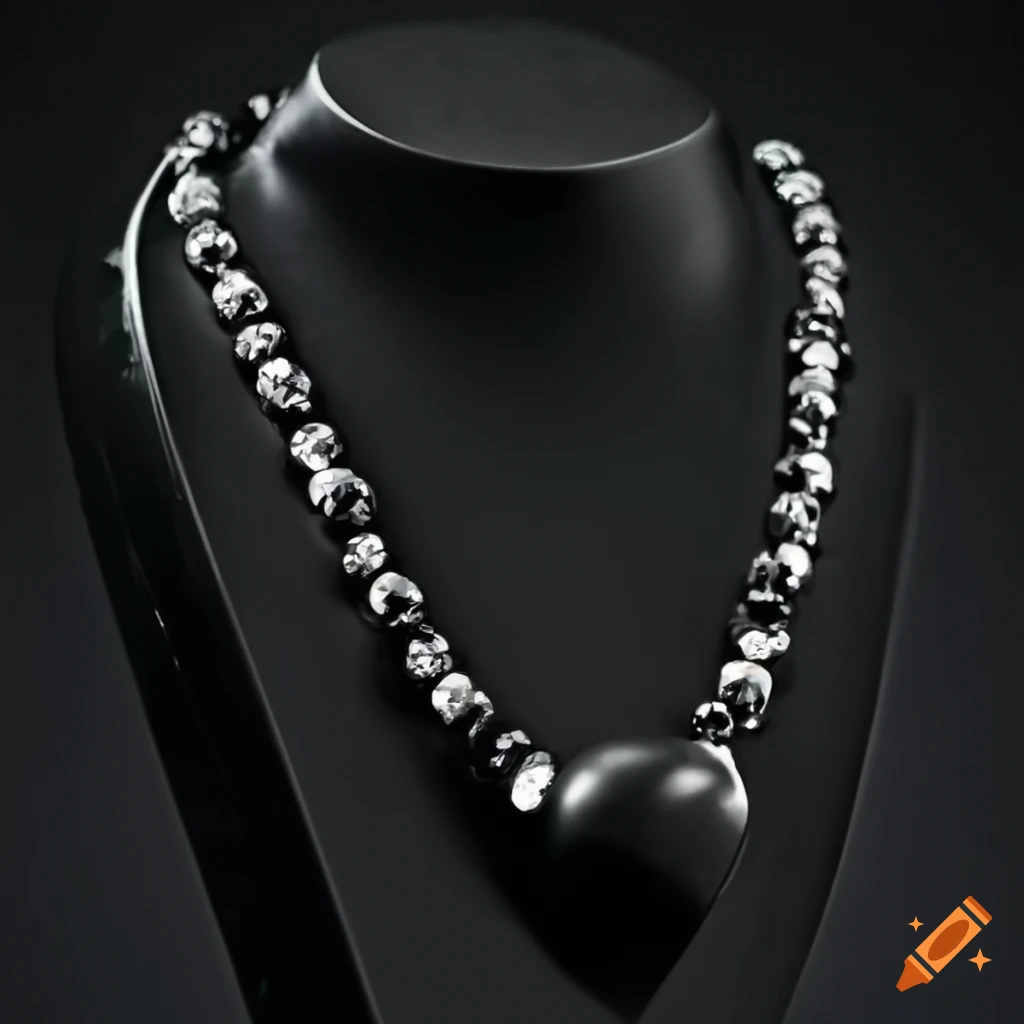 black onyx heart necklace on display