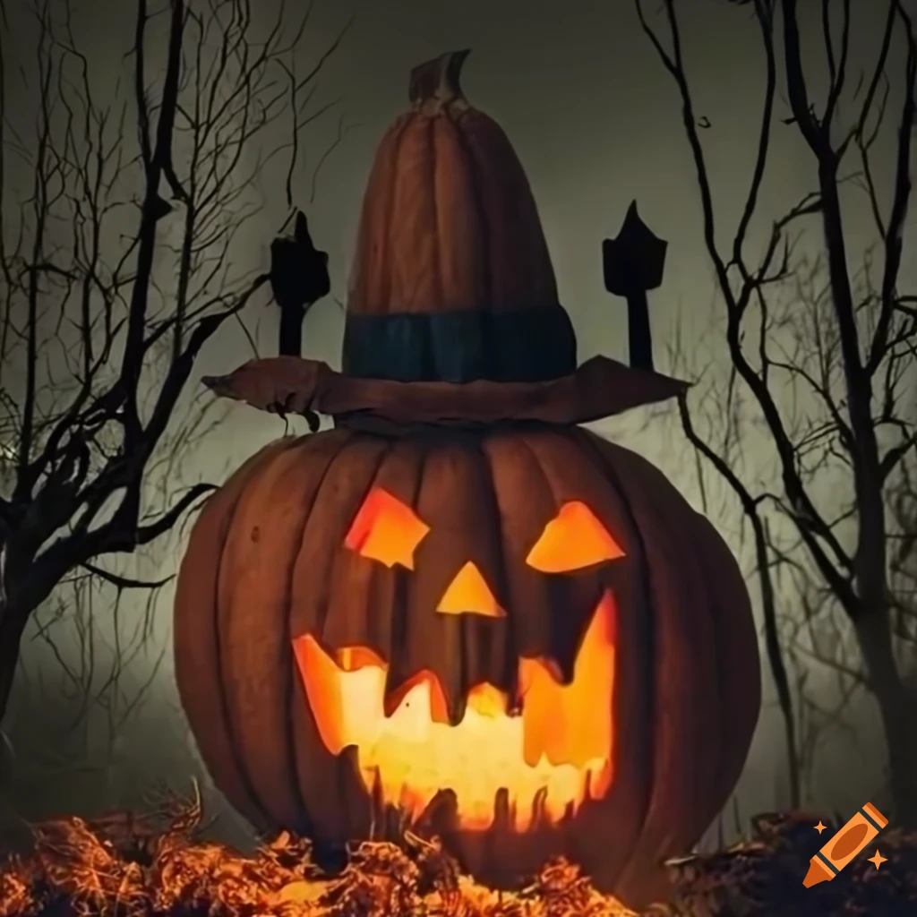 spooky scarecrow in a haunted forest at night