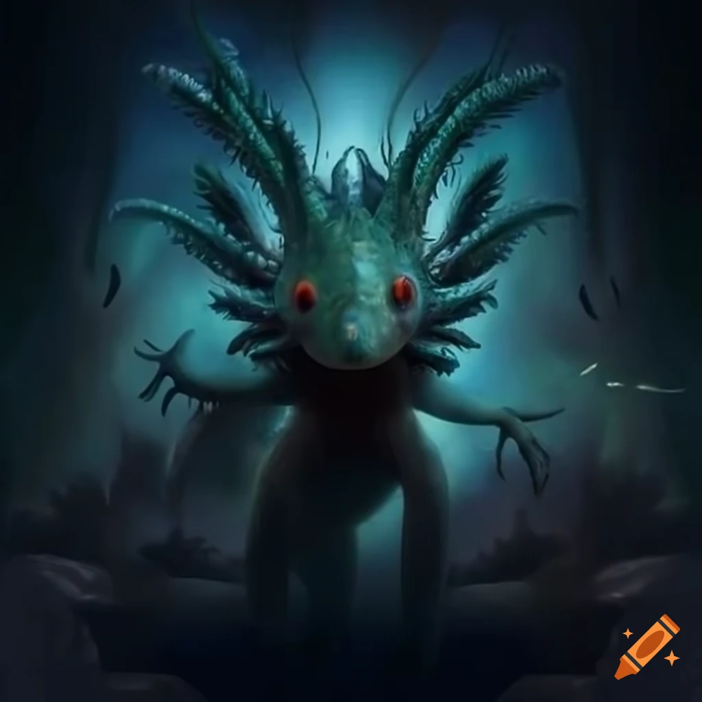 mystical creature with dragon and axolotl features