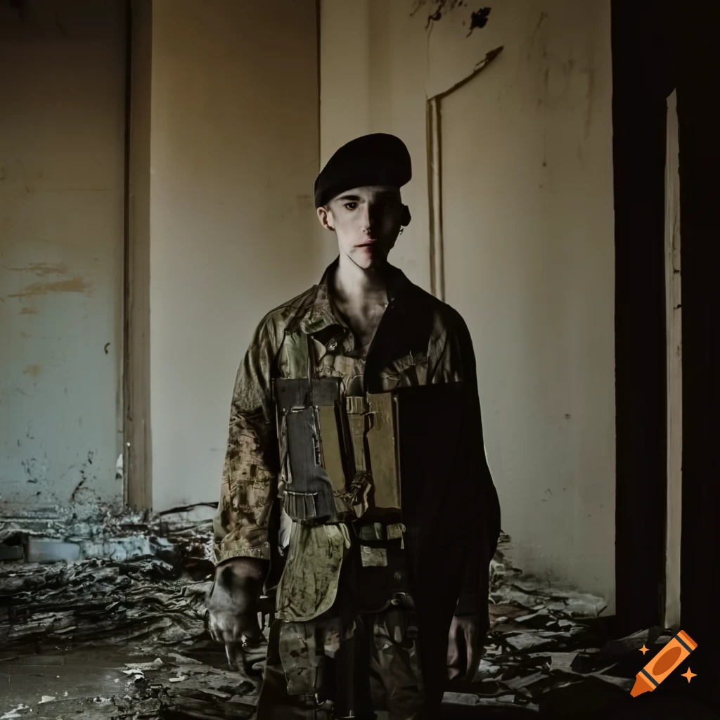 soldier standing in abandoned school room