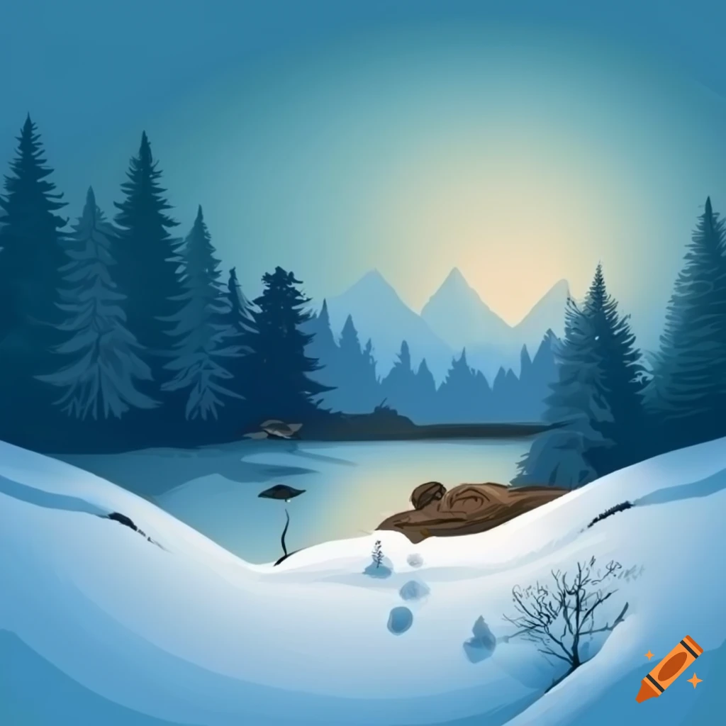 Illustration einer verschneiten Landschaft und Schneemänner