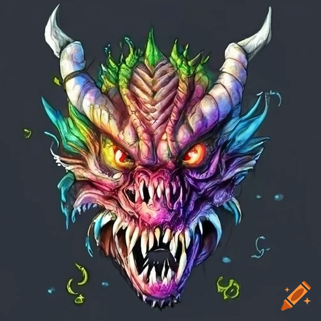 sinister dragon head with sharp teeth and large horns