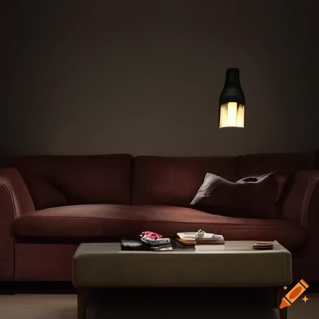 Stylish living room with a comfortable couch and elegant lamp on Craiyon