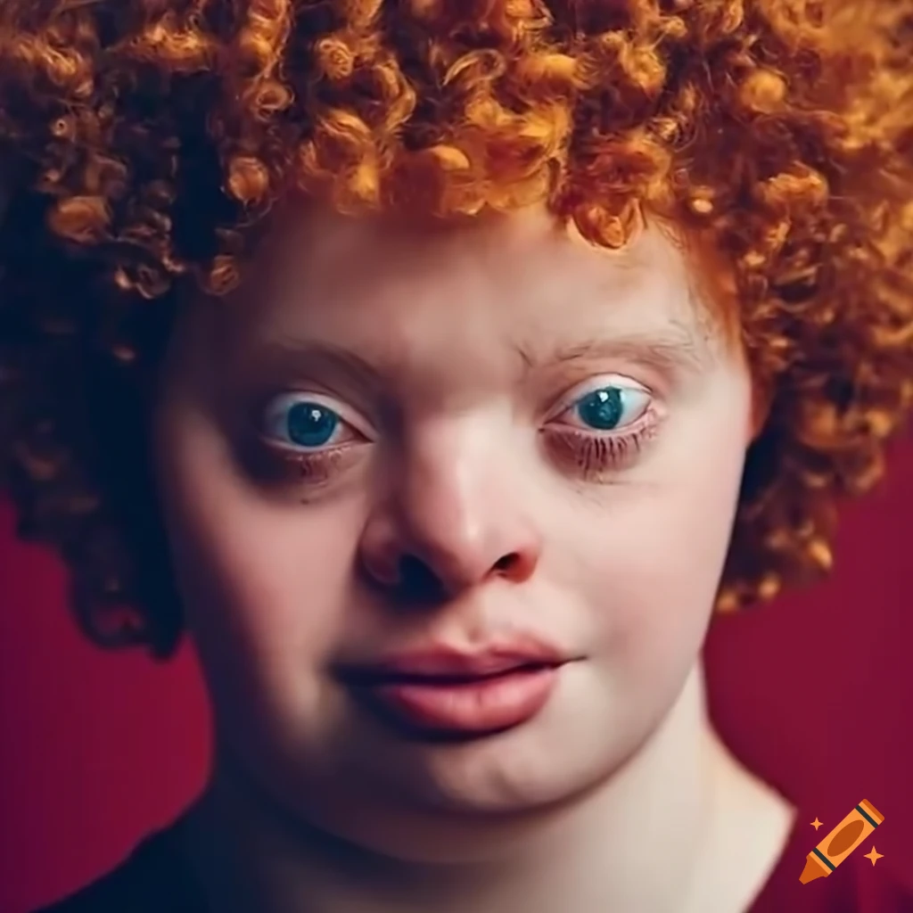 portrait of a man with Down syndrome and curly red hair