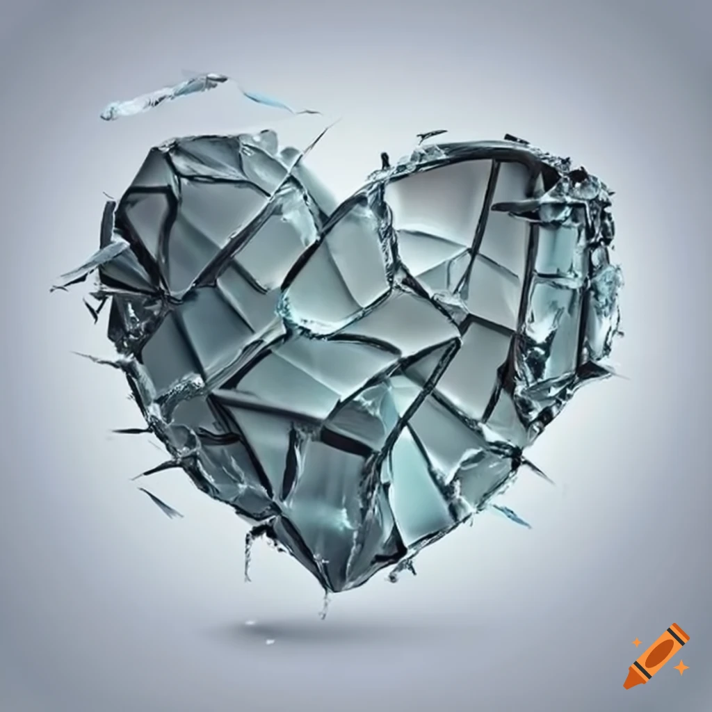 White heart made of shattered glass on Craiyon, image size:1024x1024