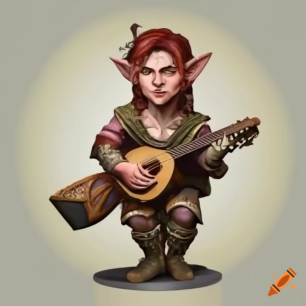 illustration of a male halfling bard playing a lute