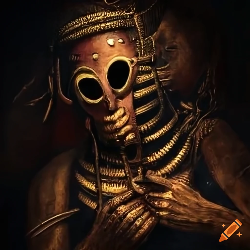 Onibaba playing Biwa with metal mask artwork