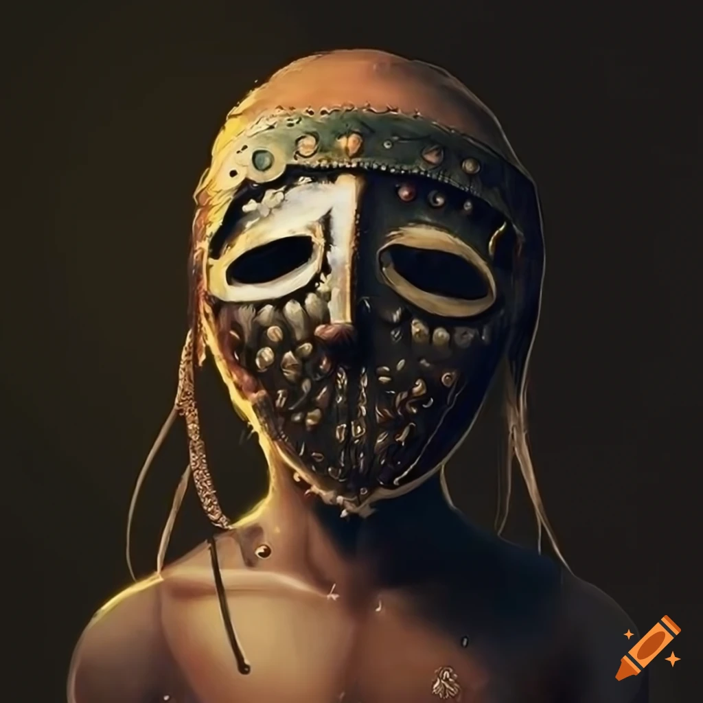 artwork of Onibaba playing Biwa with metal mask
