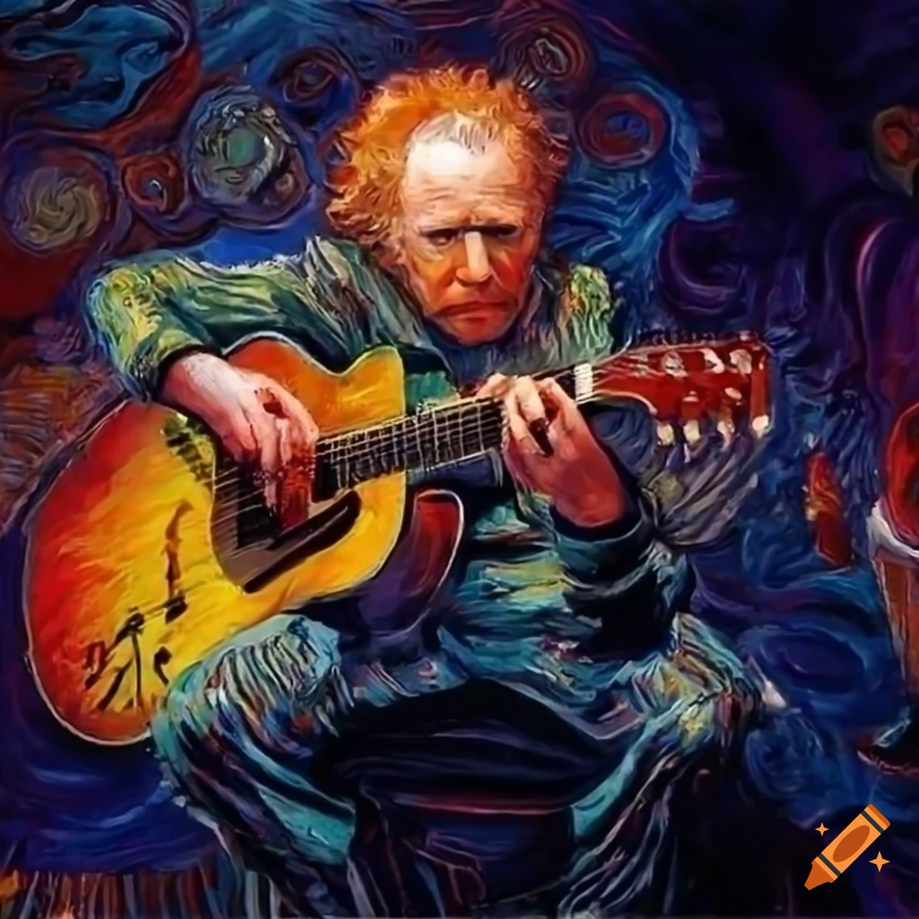 vivid van gogh style painting inspired by King Crimson rock band