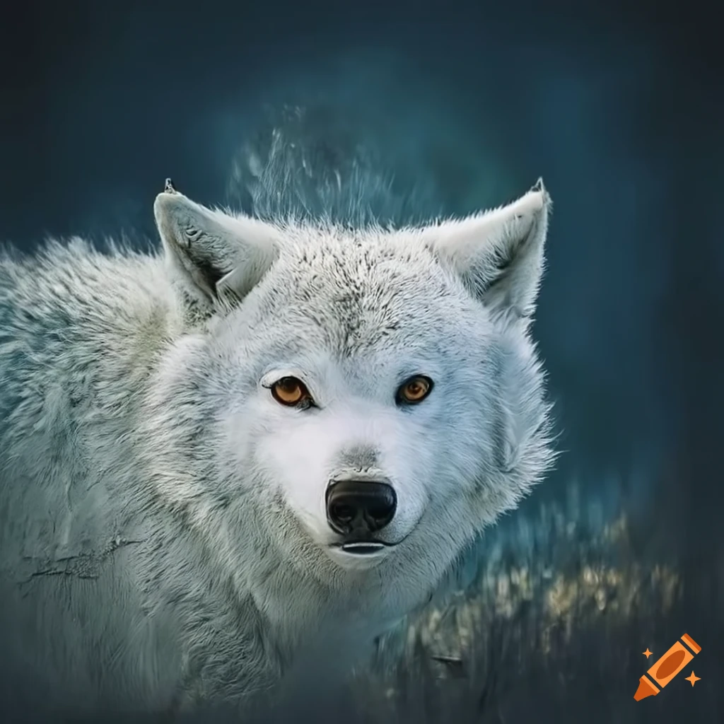realistic photo of a dirty white wolf