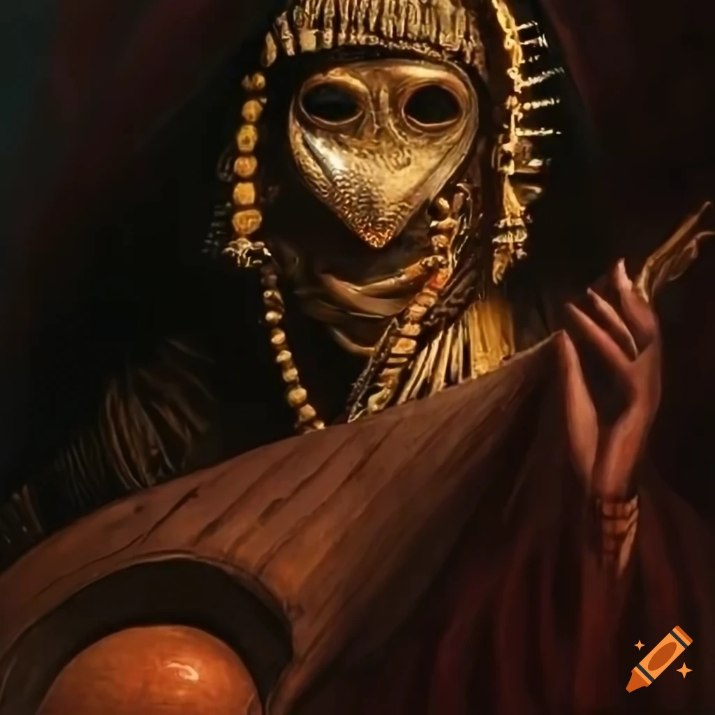 Onibaba playing Biwa with metal mask