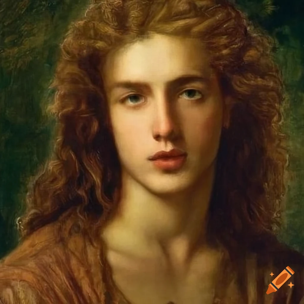 pre-raphaelite style portrait of a young man with long hair