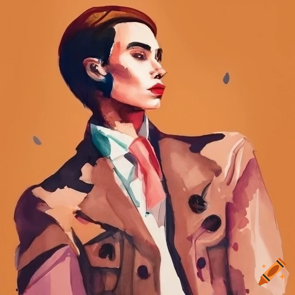 stylized watercolor painting of a stylish male in autumn theme