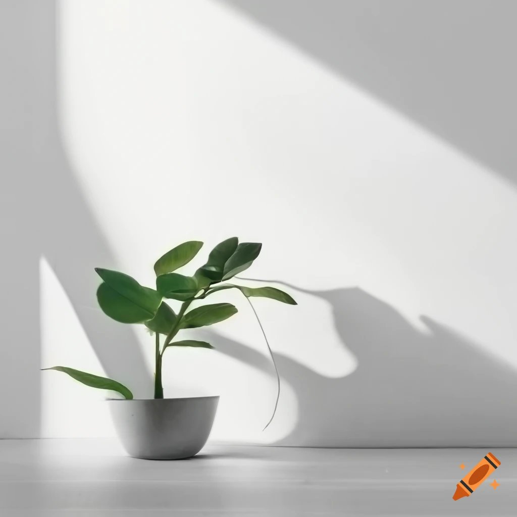 sunlit white wall with beautiful plants