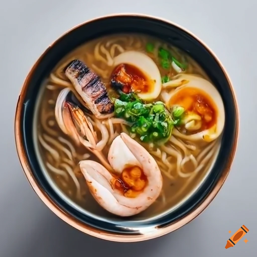 delicious homemade seafood ramen with curry on top