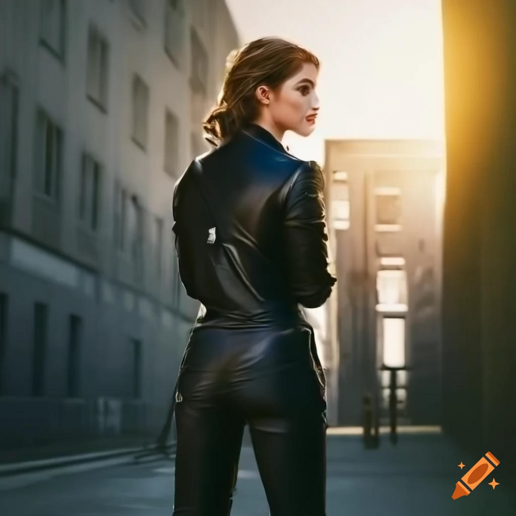 close-up photo of Emma Watson in a black leather outfit