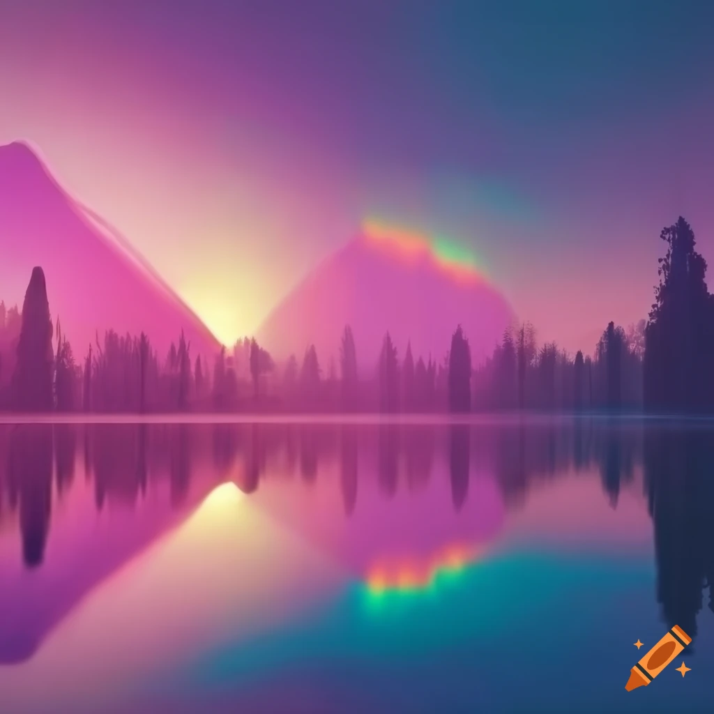 dreamy bedroom by an iridescent lake