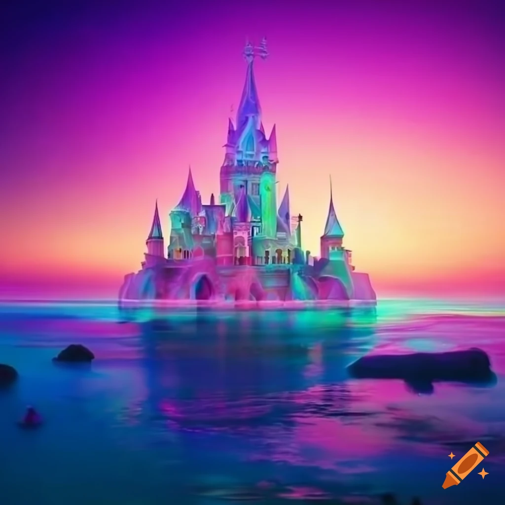 beautiful castle by the iridescent beach