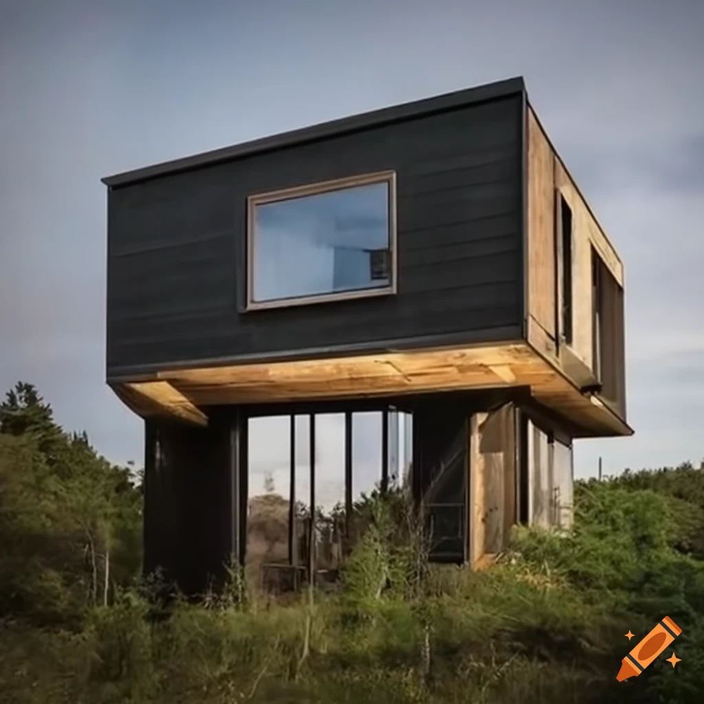 Brutalist tiny house on an island on Craiyon