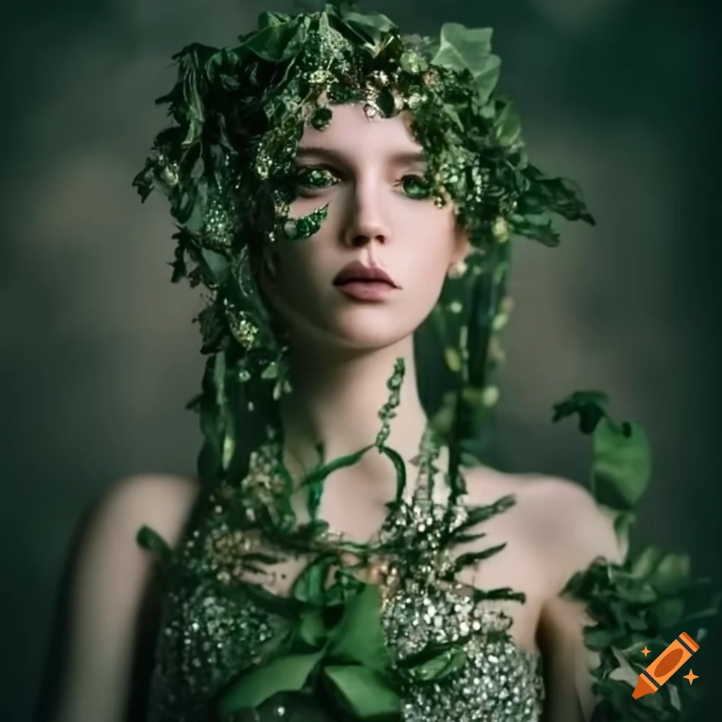 portrait of a young dryad in a beaded dress