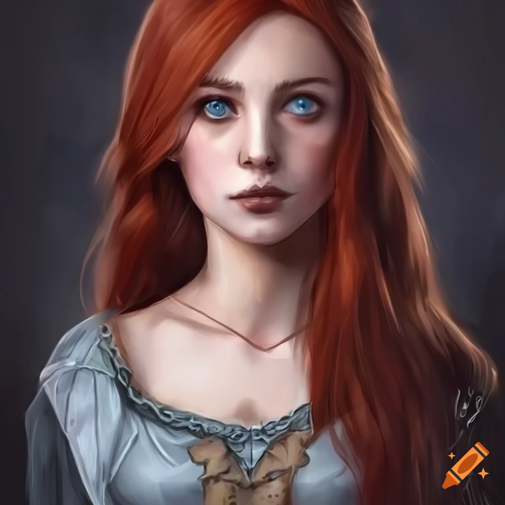Realistic illustration of a determined young woman with red hair on Craiyon