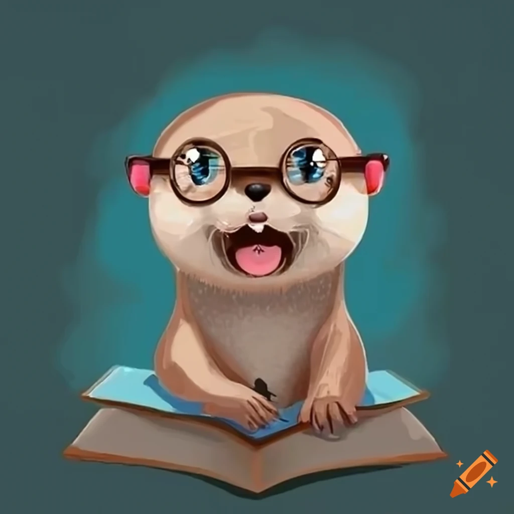 cute otter studying with glasses
