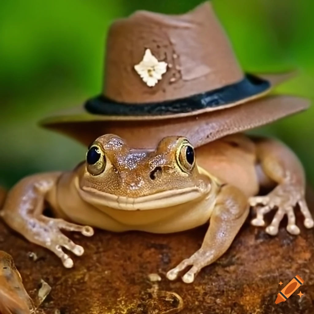a brown frog wearing a sheriff hat