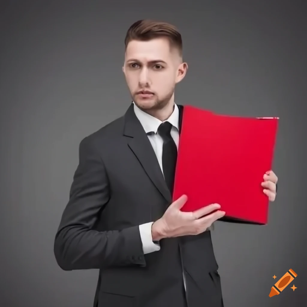 confident businessman holding a red folder
