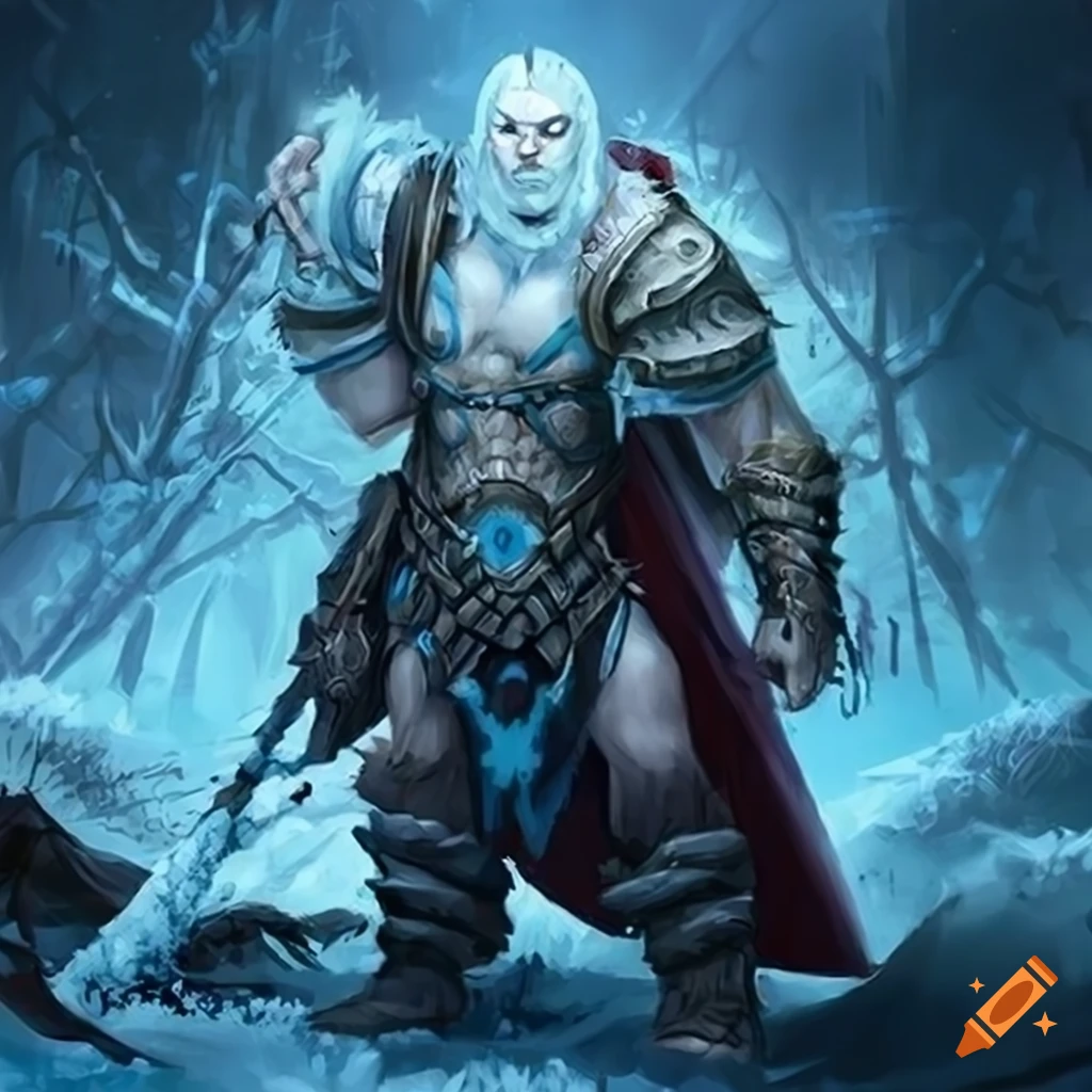 art of a fierce warrior battling in a blizzard