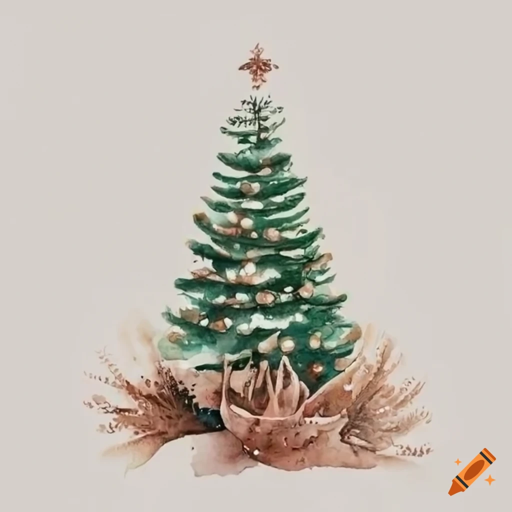 Boho Christmas tree on white background