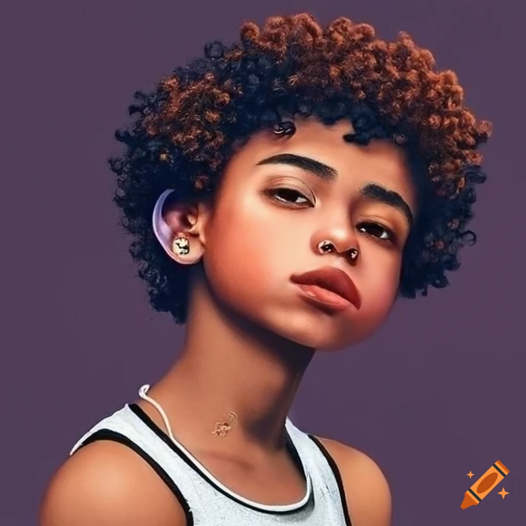 portrait of a boy with tight curls and a septum piercing
