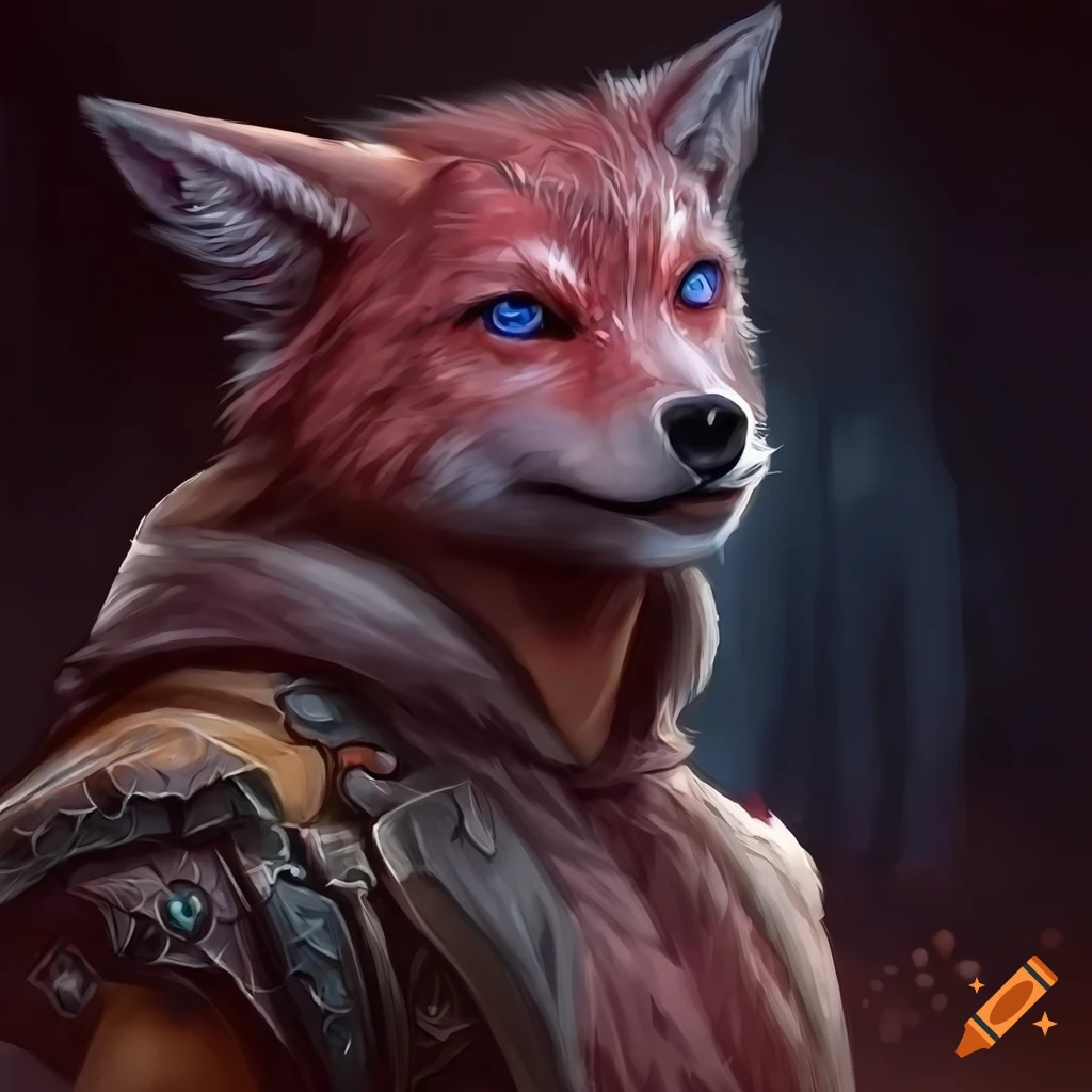 hyper realistic art of a crimson wolf adventurer
