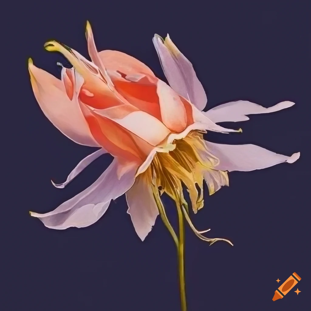 photorealistic Columbine flower on white textured paper