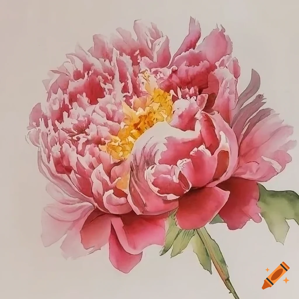 watercolor of a detailed peony on a white background