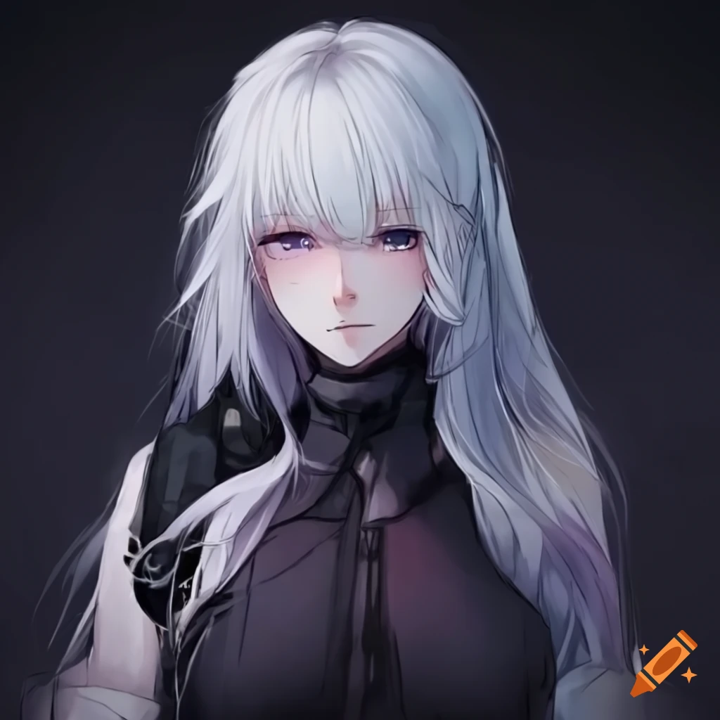 anime girl with white hair and demon features