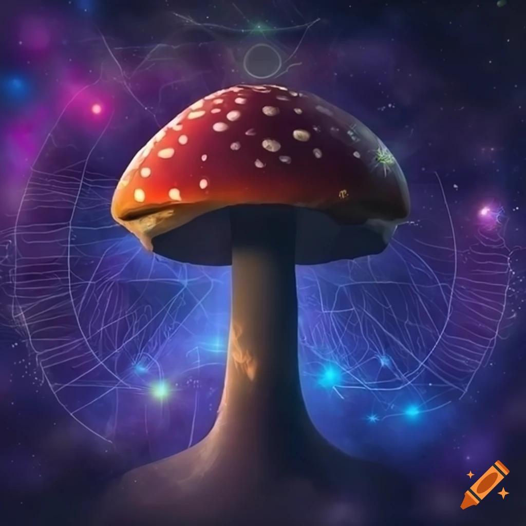 mushroom tree in space with sacred geometry