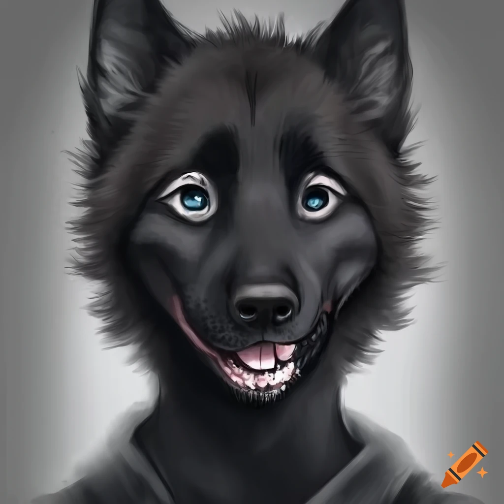 black and white portrait of a furry black german shepherd