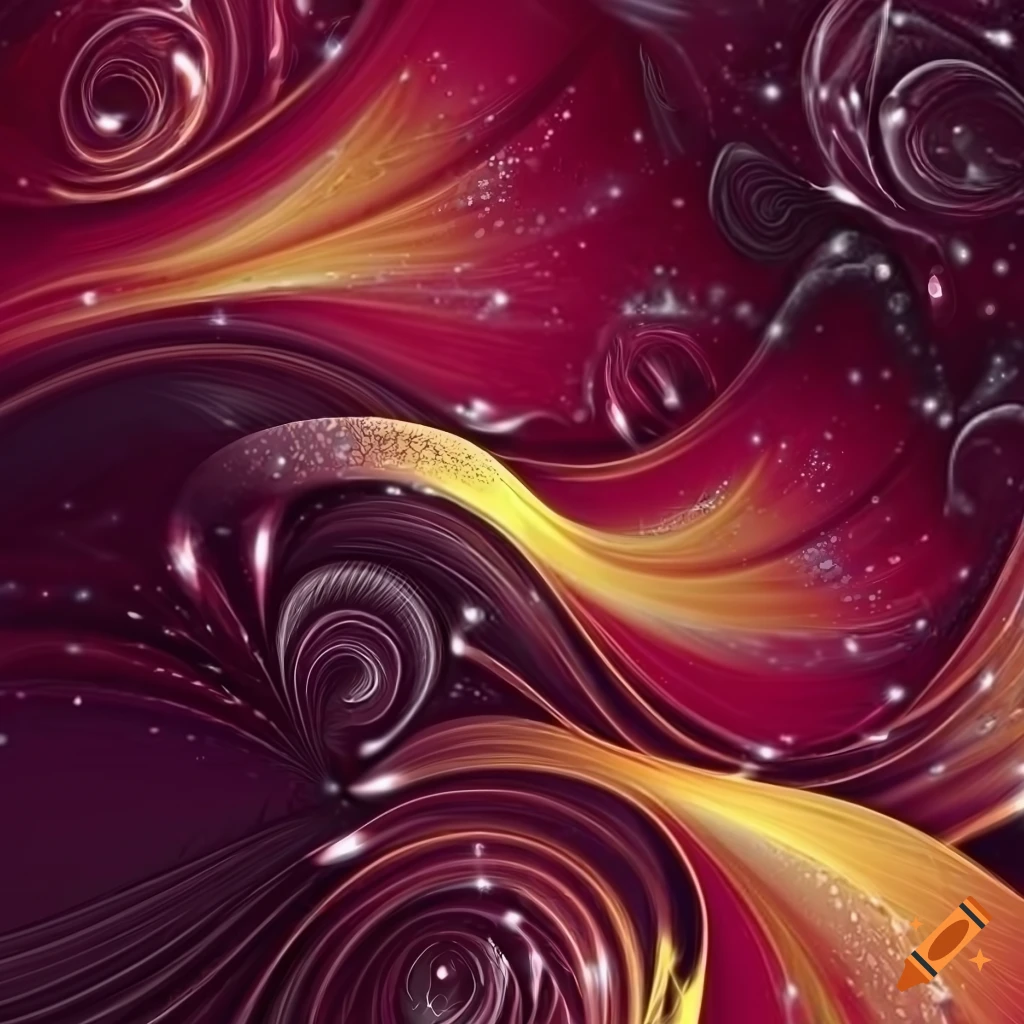 Digital artwork of golden and dark red floral pattern on a dark ...