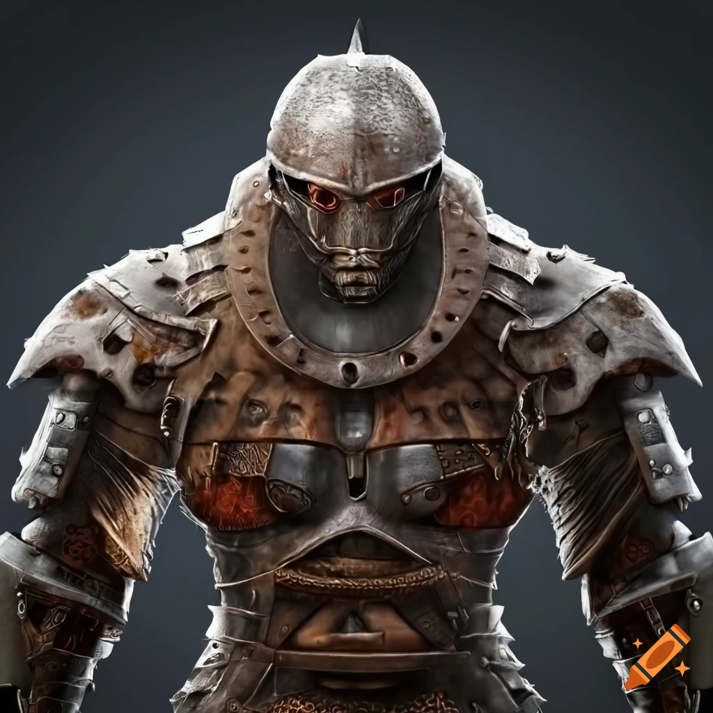 photorealistic depiction of a robot knight barbarian