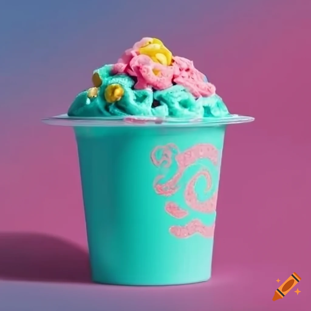 colorful cereal box with cyan and pink cereal