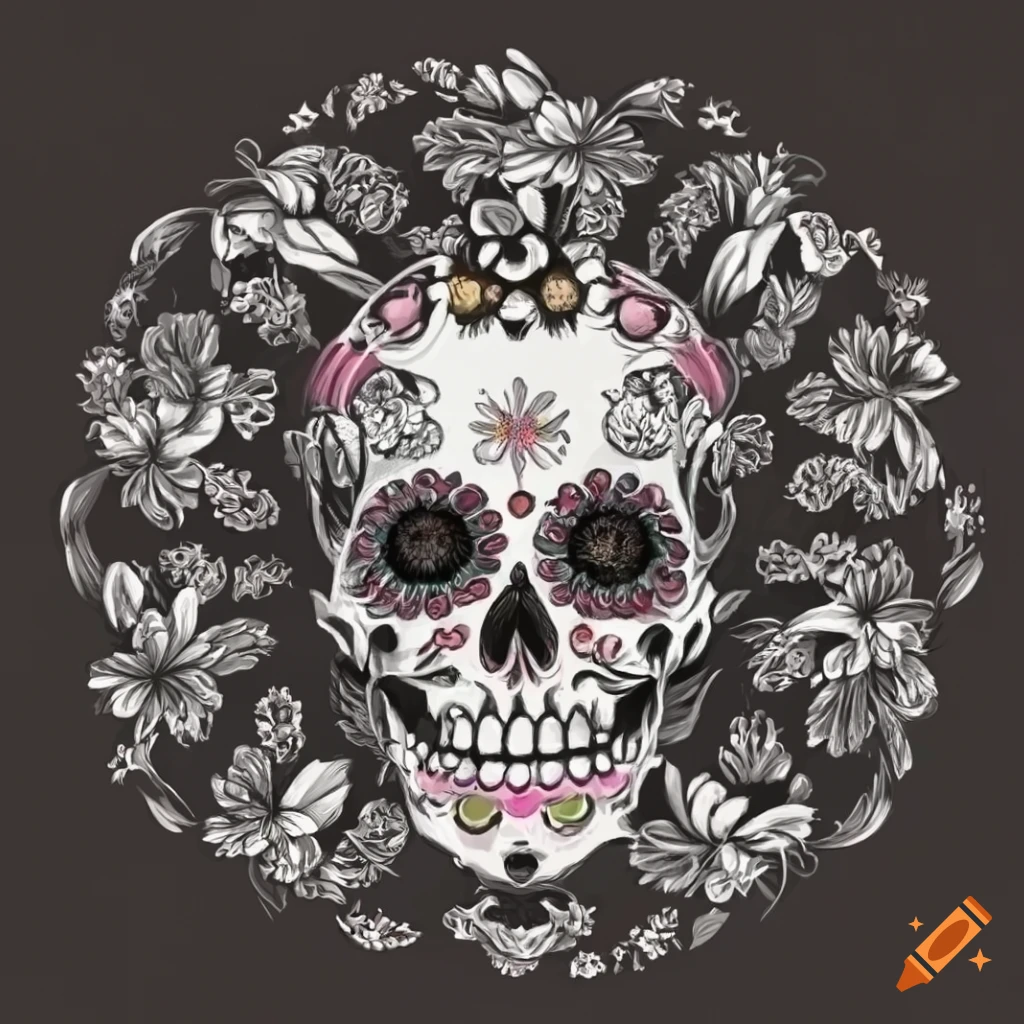 intricate illustration of a Day of the Dead sugar skull