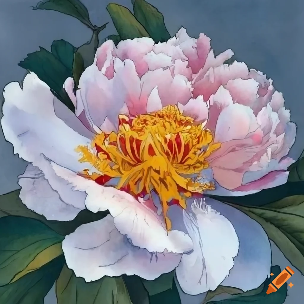 detailed watercolor painting of a peony on a white backdrop