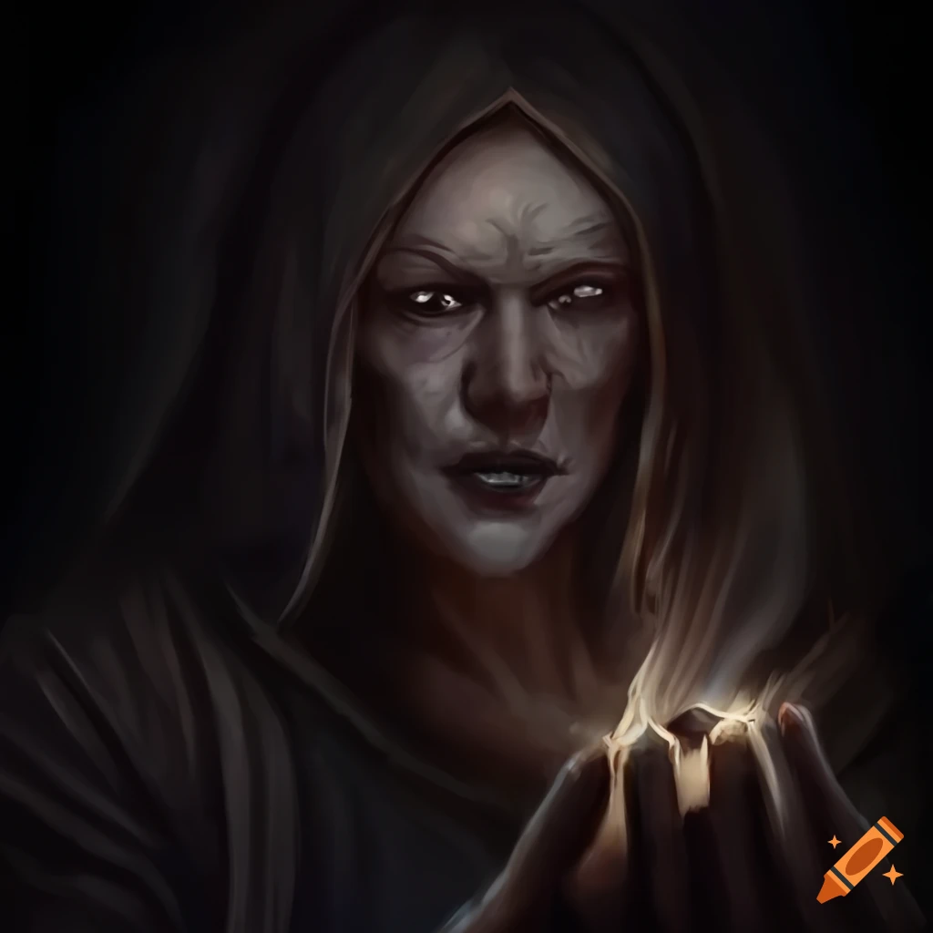 dark fantasy art of magician casting a spell