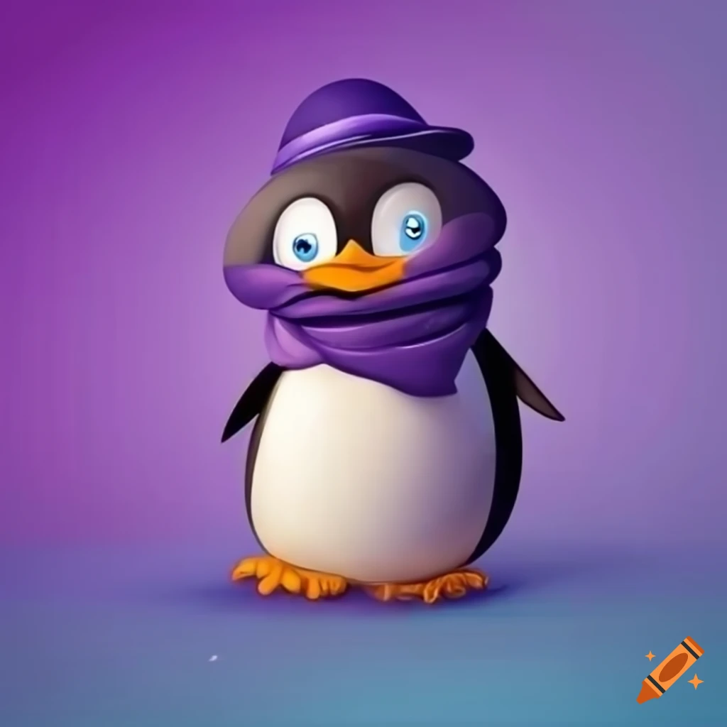 cartoon penguin with a purple hat