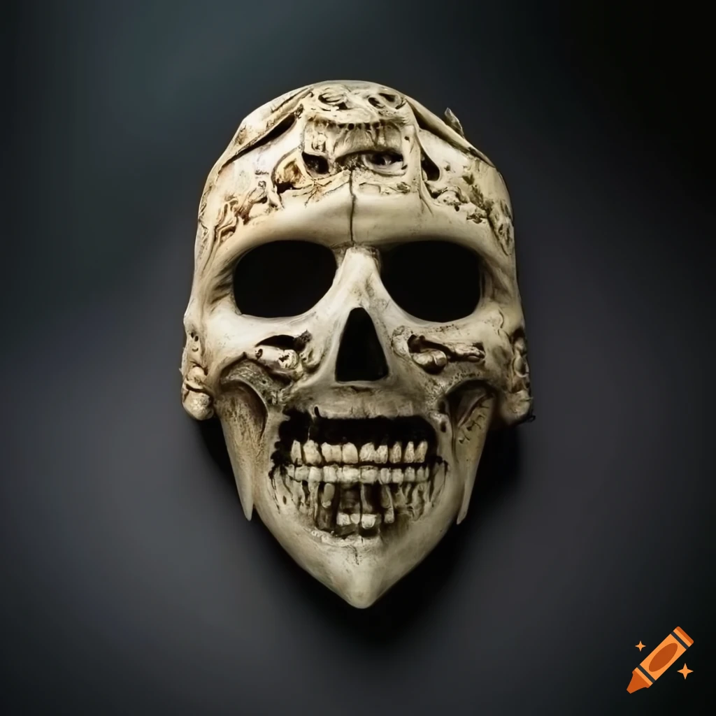 Carved pictish death mask with biomechanical elements on Craiyon