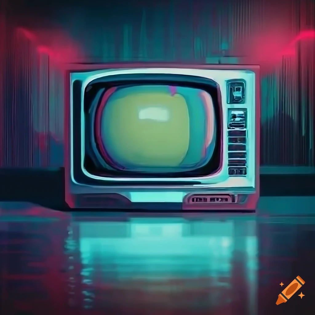 Detailed digital illustration of an old 70s tv screen