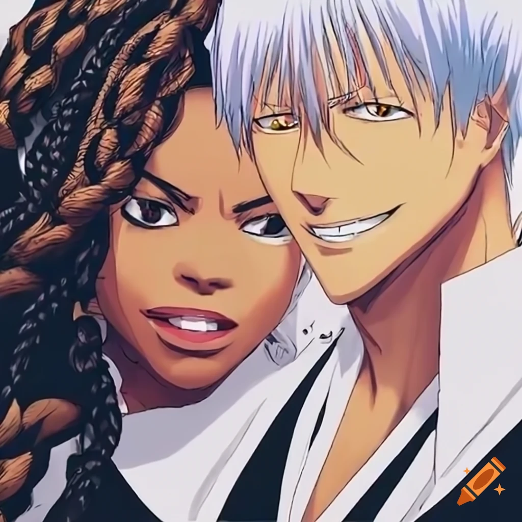 Image of gin ichimaru hugging a woman with braids