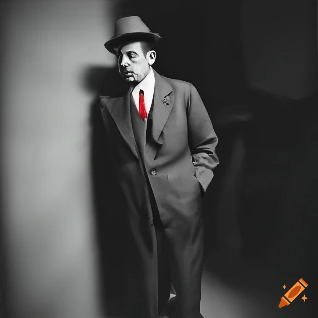 black and white photo of a mysterious mafia man with a gun