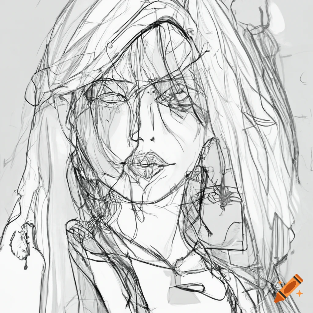 Black and white sketch art of a female rpg protagonist on Craiyon